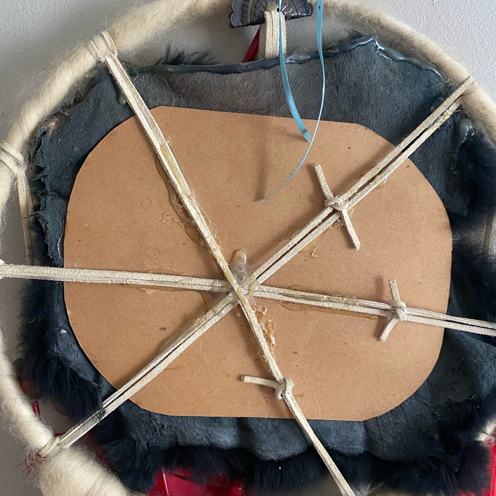 RARE INDIAN VINTAGE LARGE HANDMADE DREAM CATCHER  Fur Feather‎ Native Boho 12x18 - Picture 10 of 13